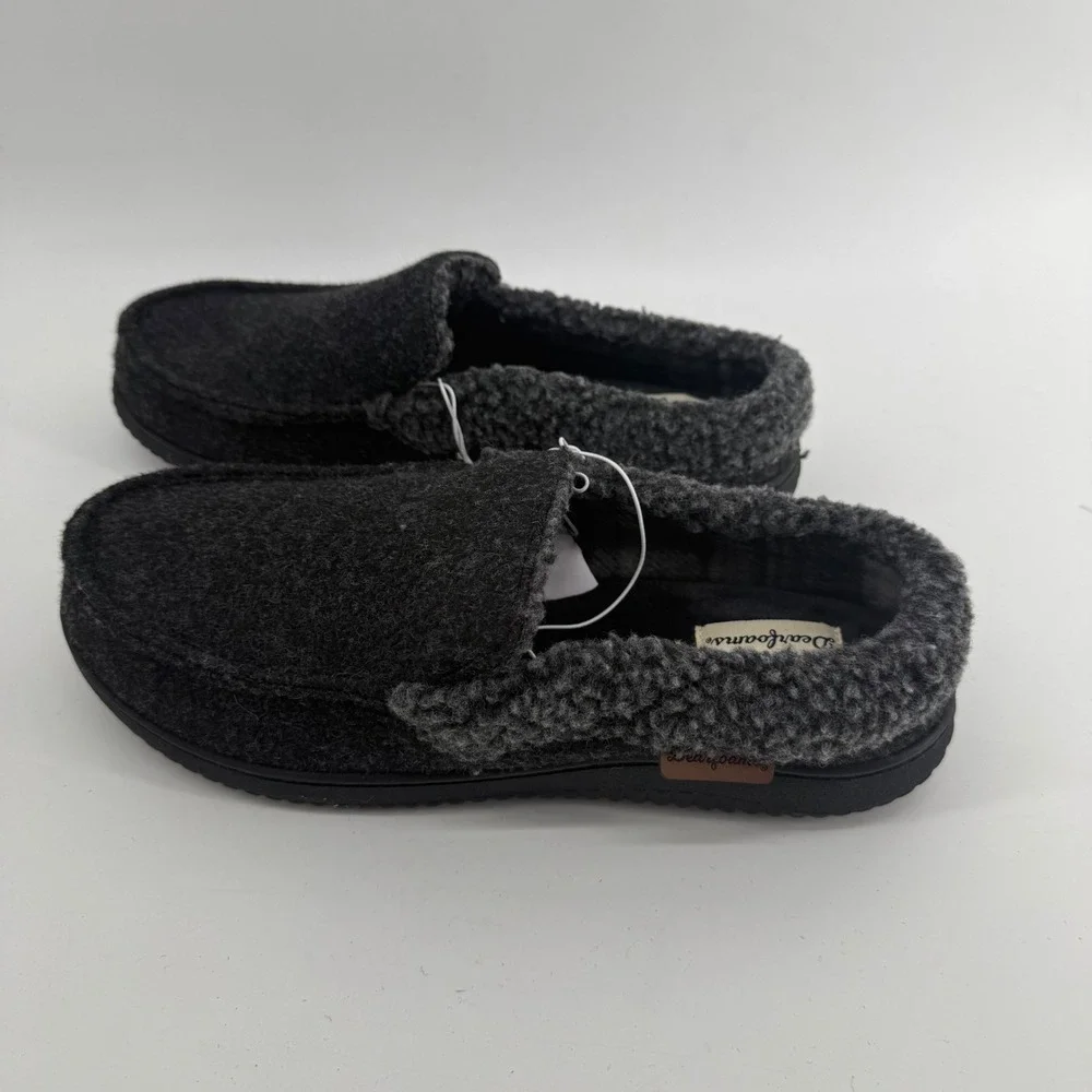 Dearfoams Mens Total Comfort Memory Foam Slippers Black Sherpa Lined Medium 9-10